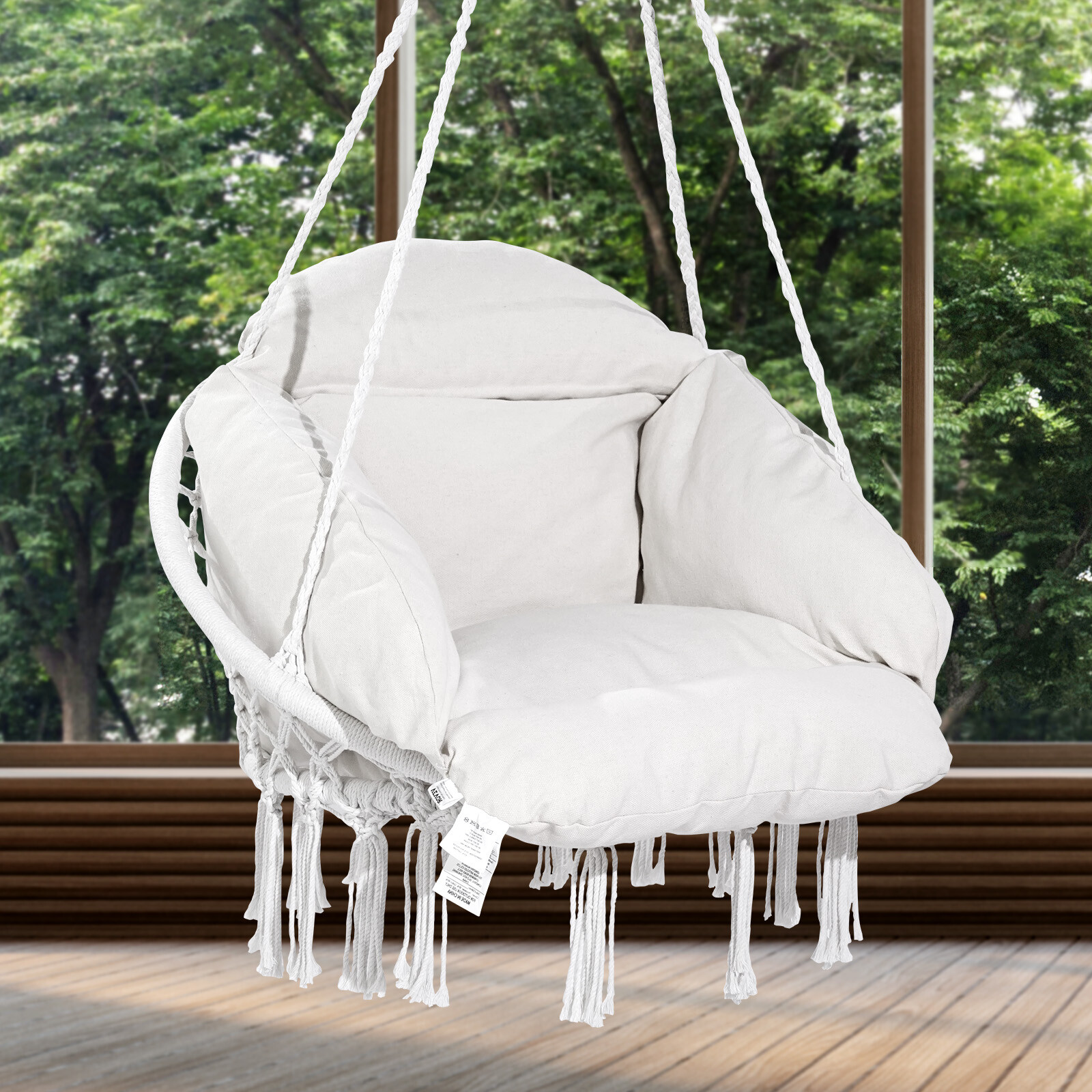 VEVOR Hammock Chair Macramé Swinging Hanging Chair with Cushion Indoor & Outdoor gallery