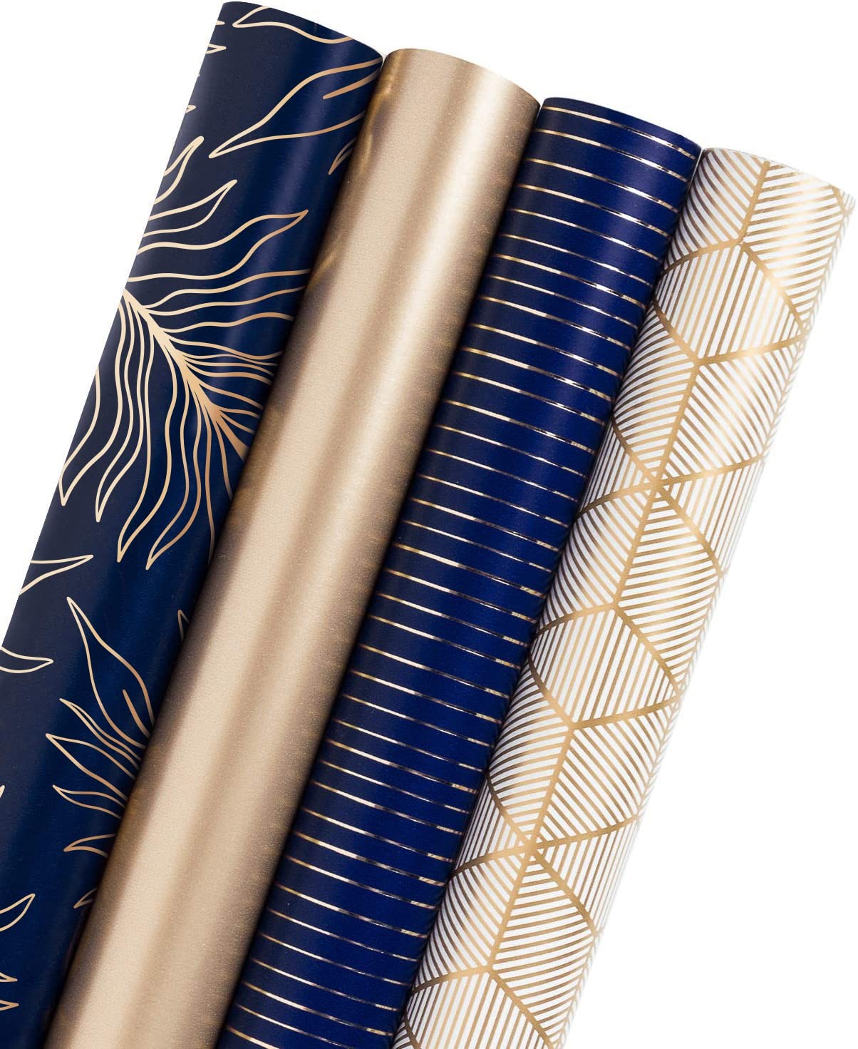 WRAPAHOLIC 30 Inch Navy Wrapping Paper - Jumbo Roll Gold and Navy Print with Cut gallery