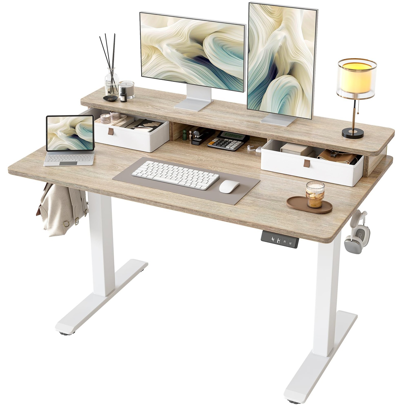 Standing Desk with Two Drawers, Stand Up Standing Desk Adjustable Height, Ele... gallery
