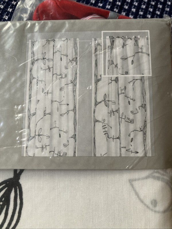 IKEA Eivor NEW 57x98 Black & White Leaf Curtain Panels 70% Polyester 30% Cotton gallery