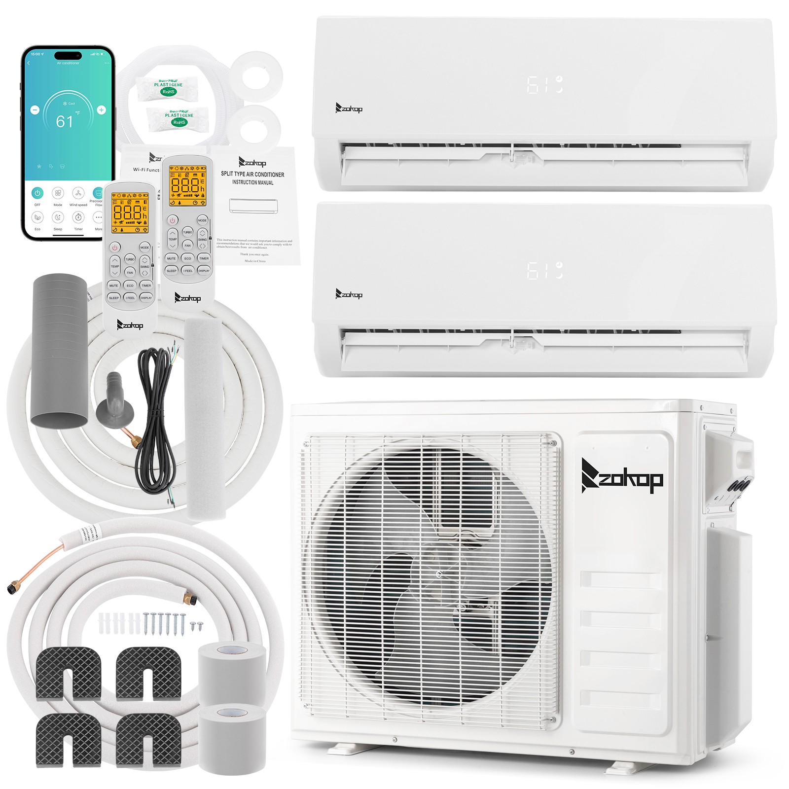 20000 BTU 2 Zone Ductless Mini Split Air Conditioner with Heat Pump 9K +12K BTU gallery