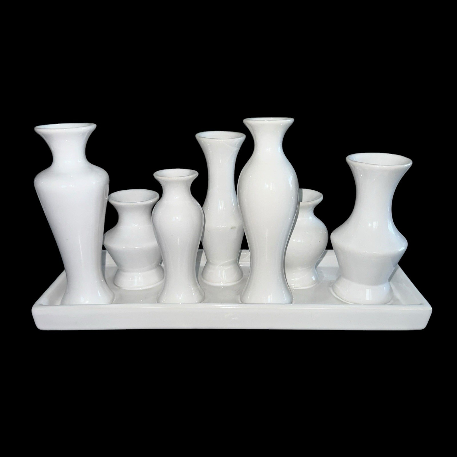 7 Bud Vases Attached Together On The Base, Ceramic Unique Art Deco White gallery