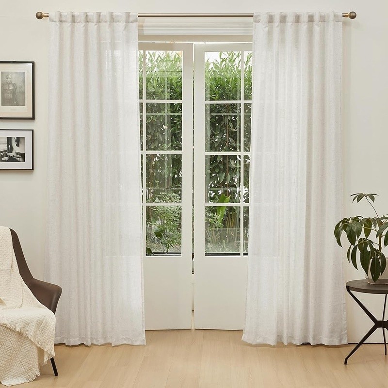 Light Filtering Semi Sheer Curtain Panels 2 Pack Linen Polyester Blend Drapes US gallery