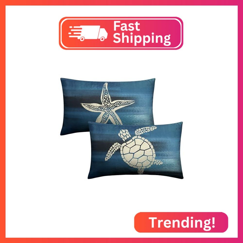 Kwlegh Starfish and Turtle Pillow Covers Sea Ocean Coastal Theme Rectangle Pillo gallery