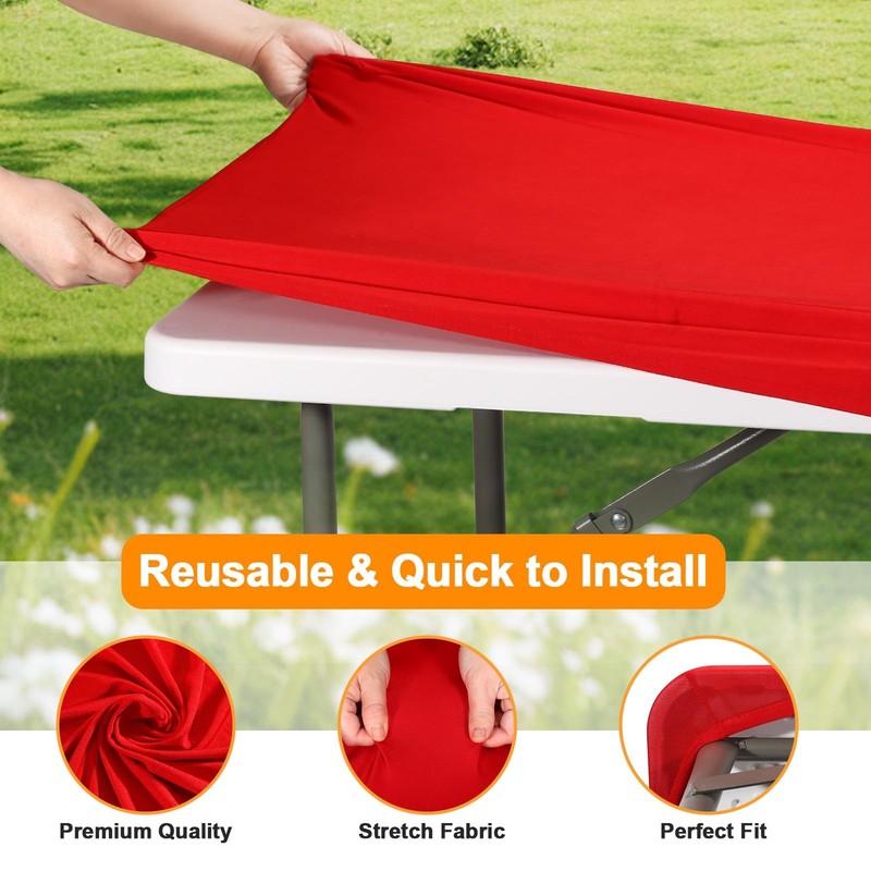 2 Pack Rectangle Fitted Table Covers for 6 Foot Tables – 30" x 72" Stretchy S... gallery