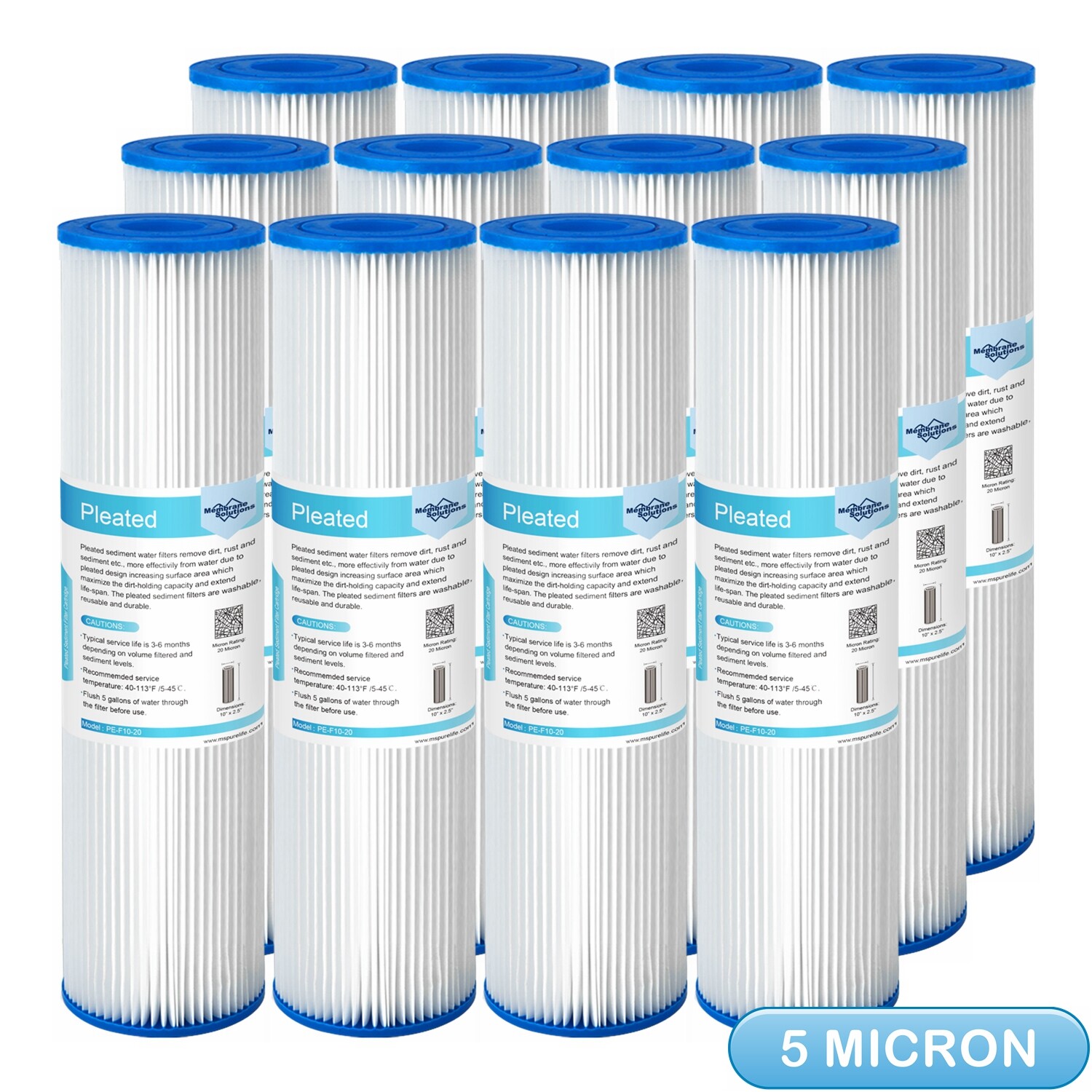Standard 10"x2.5" Washable Pleated Whole House PP Sediment Water Filter 5 Micron gallery