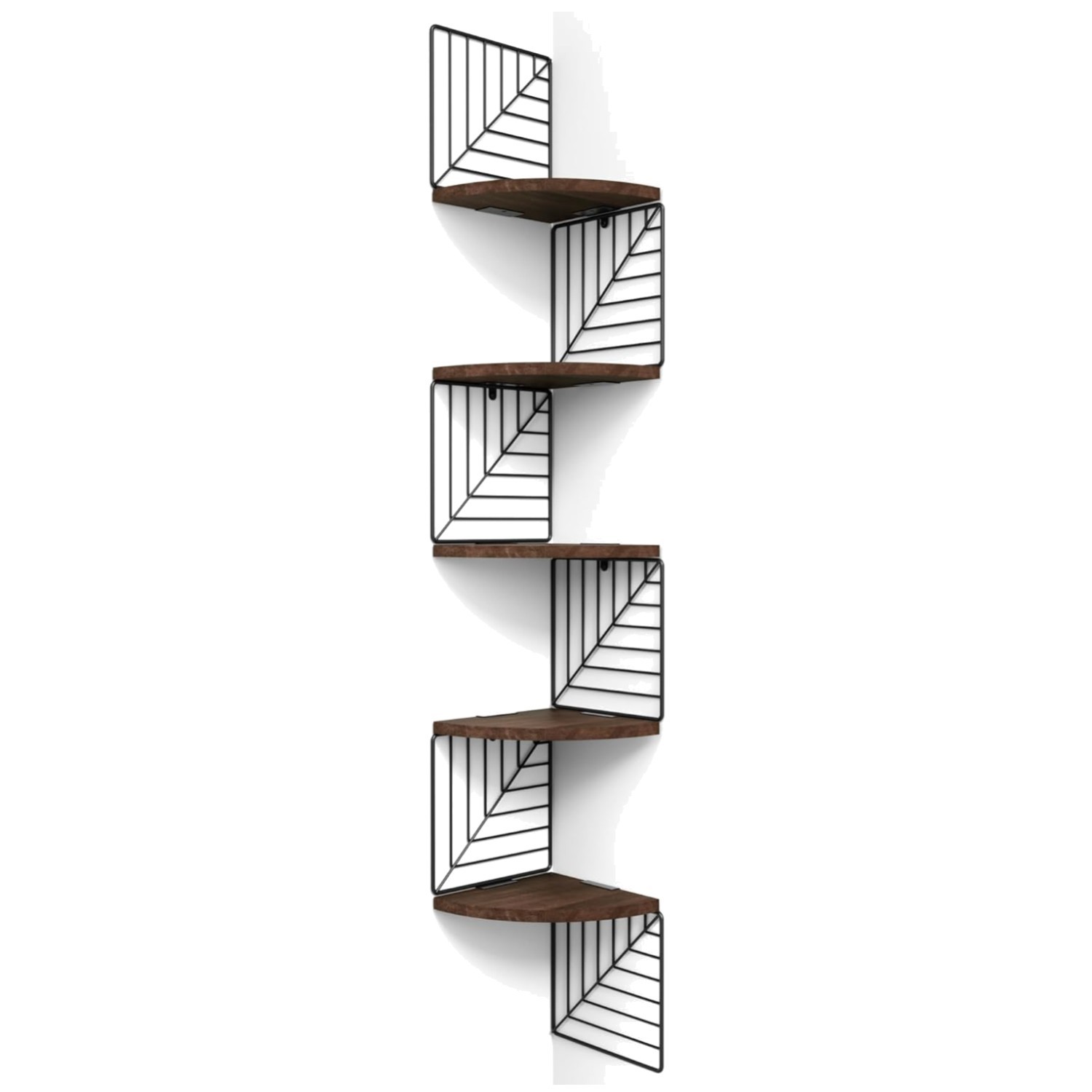 Dark Walnut Floating Corner Shelf - 5 Tier Rustic Wood gallery