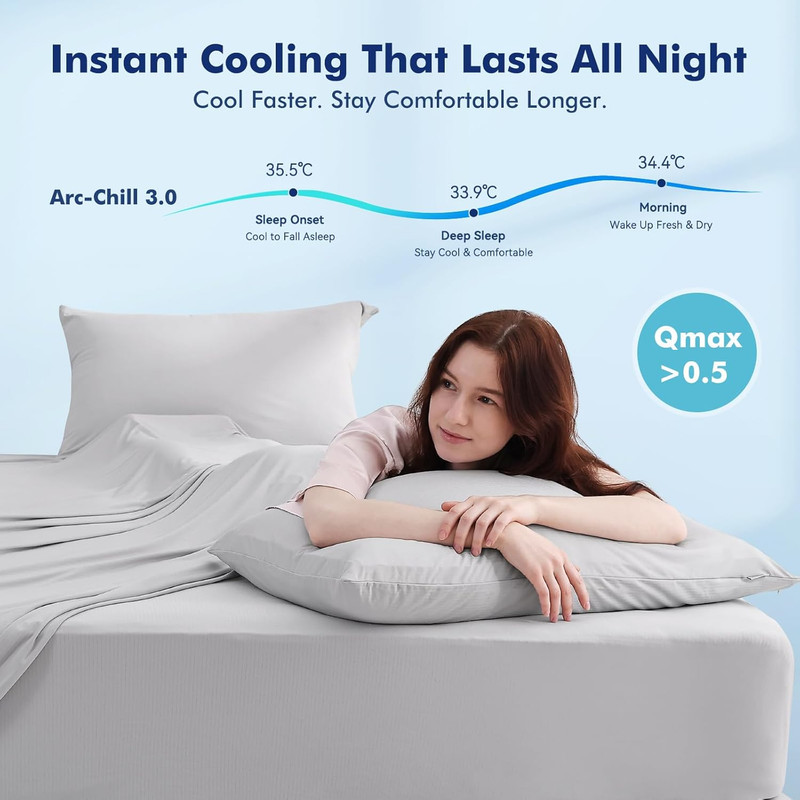 Cooling Silver Infused Bed Sheets Queen Set - Soft, Breathable & Fresh gallery