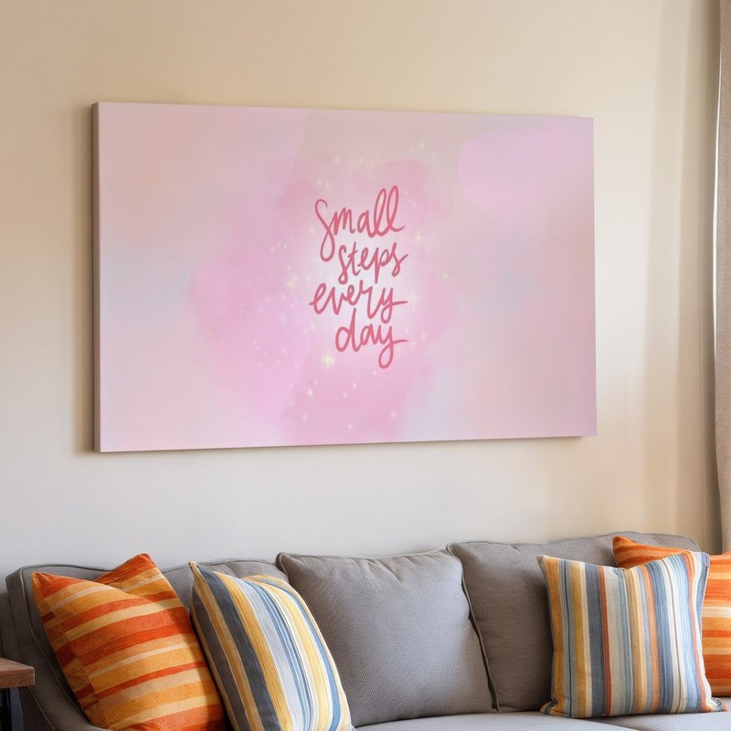 Small Steps Every Day Inspirational Quote Canvas Wall Art Pink Pastel Decor gallery