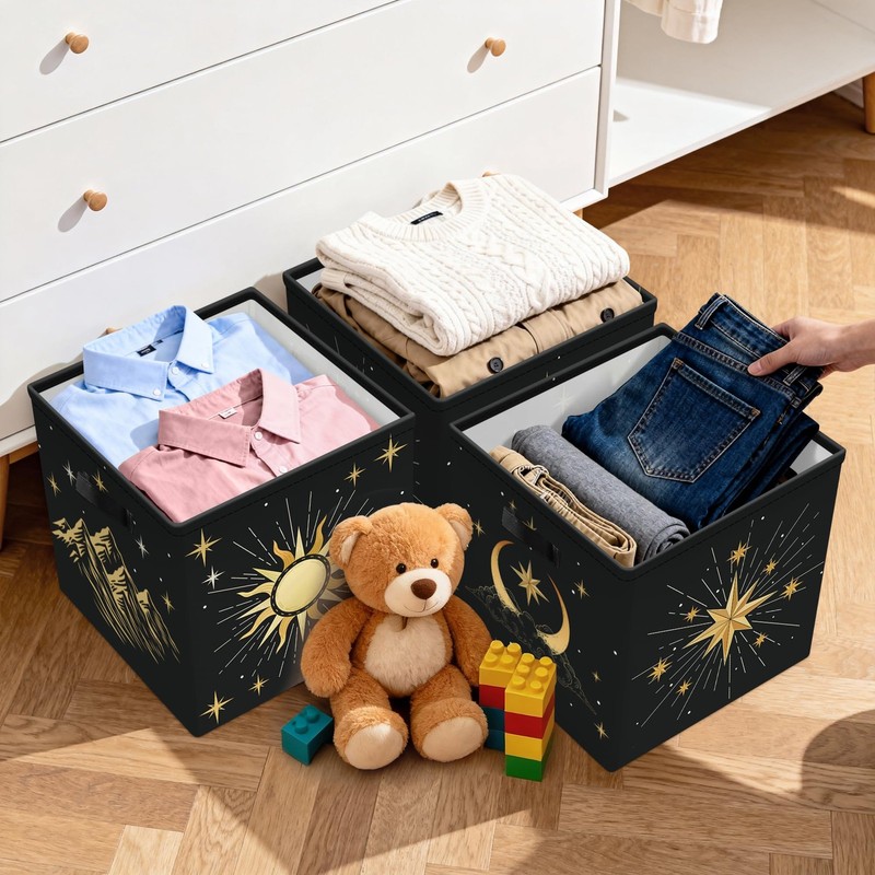 11.8"Sun Moon Celestial Storage Cube Organizer Set 3Pcs Clothes Basket Bin gallery