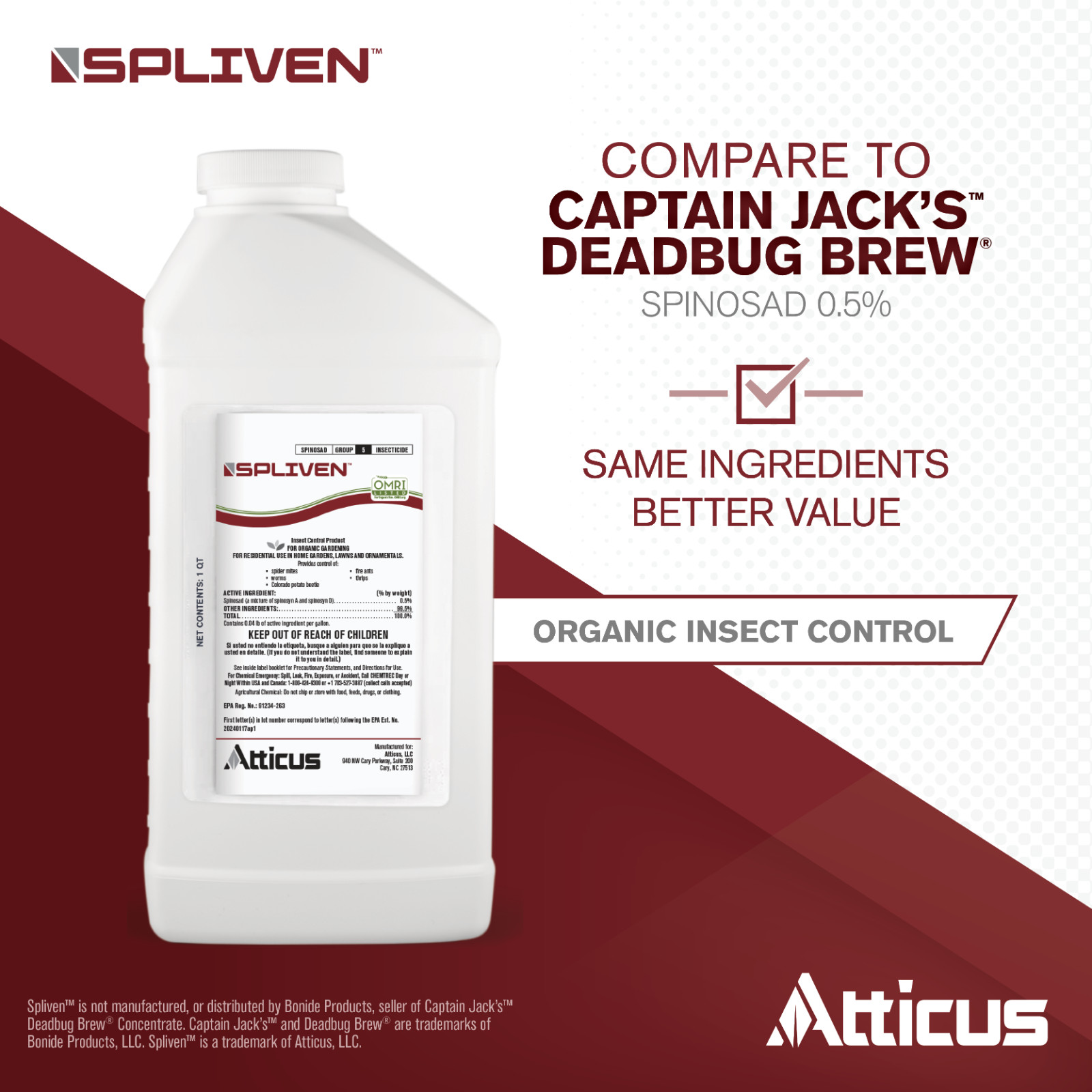 Spliven Insecticide for Organic Gardening (32 OZ) - 0.5% Spinosad Concentrate gallery