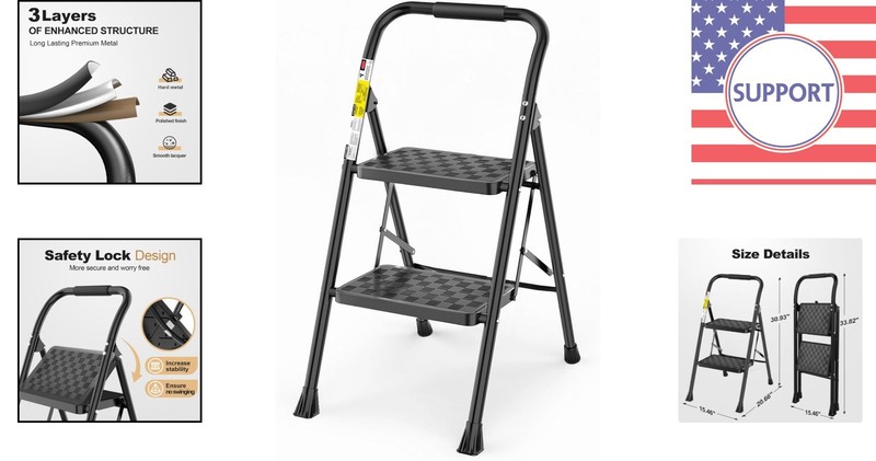 2-Step Folding Ladder with Ergonomic Design & TPR Grip Feet for Stability gallery