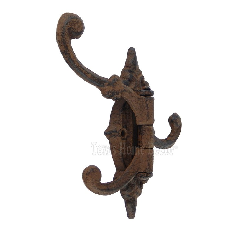 Rustic Swivel Hook Fleur De Lis Cast Iron Coat Hat Purse Towel Hanger Victorian gallery