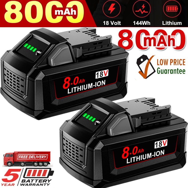 2PACK For Milwaukee M18 LITHIUM 8.0 AH Extended Capacity Battery 18V 48-11-1860 gallery