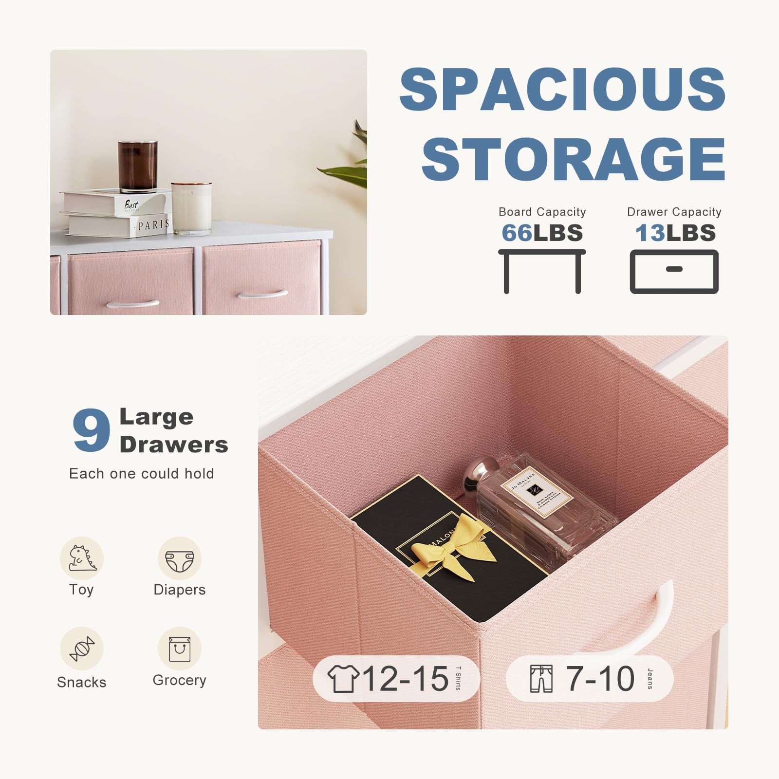Dresser 9 Drawer Storage Organizer Fabric Bins Pink CAB-9BC-PK DUMOS Bedroom gallery