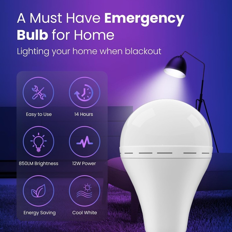 6pcs Emergency-Rechargeable-Light-Bulb, 1000mAh LED Light for Home,Camping gallery