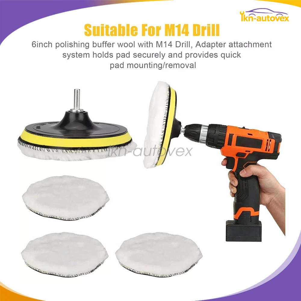 5x 6" Buffing Polishing Pad Wool Wheel Mop Kit For Car Polisher Drill Adapter gallery