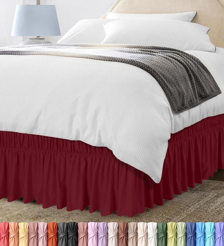 Wrap around Ruffle Queen Size Bed Skirt – Adjustable Buckle & Elastic Belt for E gallery