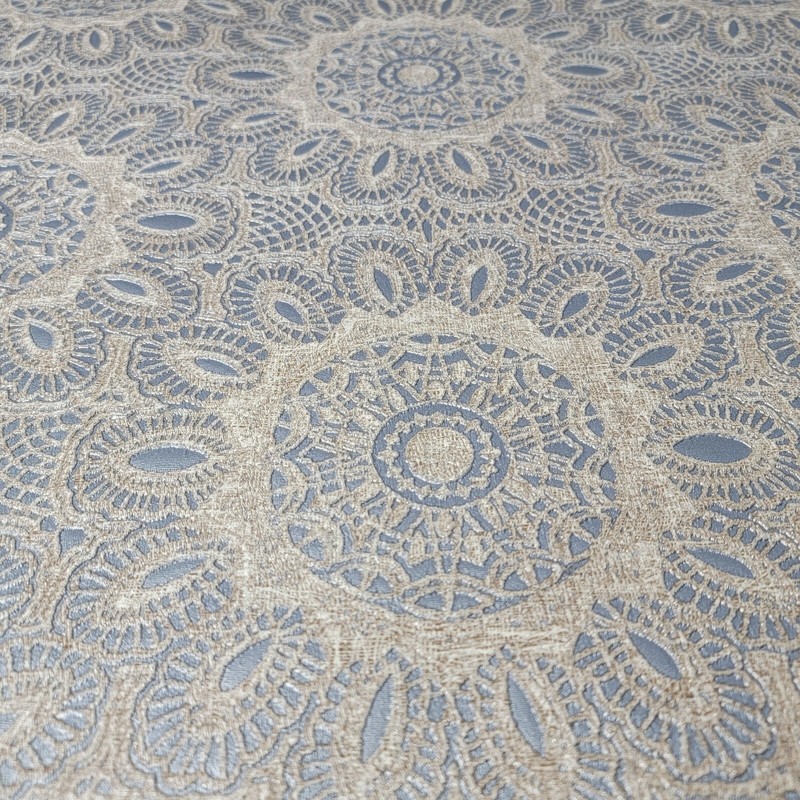 Lace flowers pattern Tan Gray Silver metallic faux fabric textured Wallpaper 3D gallery