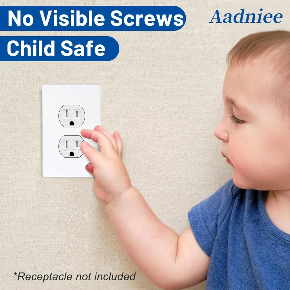 Screwless Duplex Wall Plates, 1-Gang Child Safe Outlet Covers, Standard Size 2.9 gallery