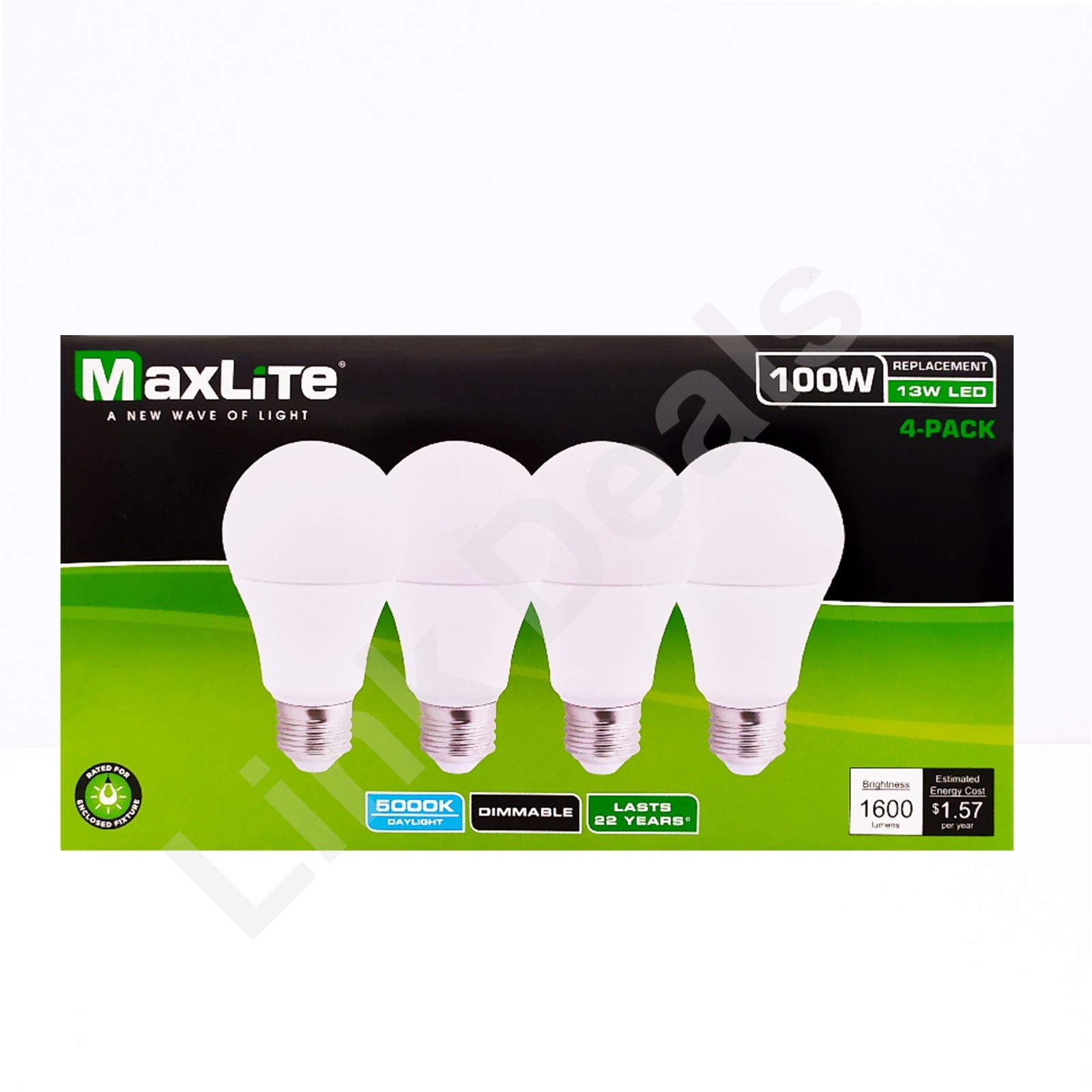 96 Bulbs Maxlite 100W Replacement 13W LED Dimmable Daylight A19 5000K E26 1600lm gallery