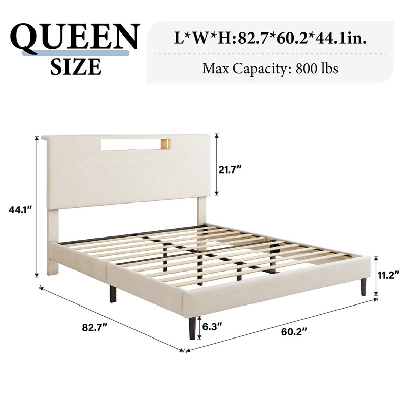 Queen Size Bed Frame with LED Light Fast 40 Minutes Easy Assembly Bed gallery