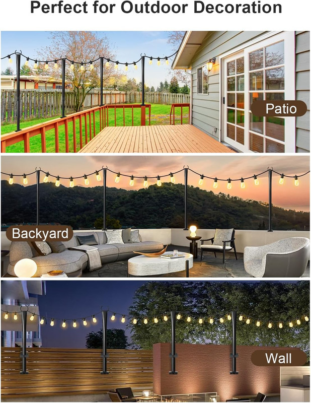 4 Pack 5Ft Heavy-Duty Metal String Light Poles for Outdoor Decor gallery