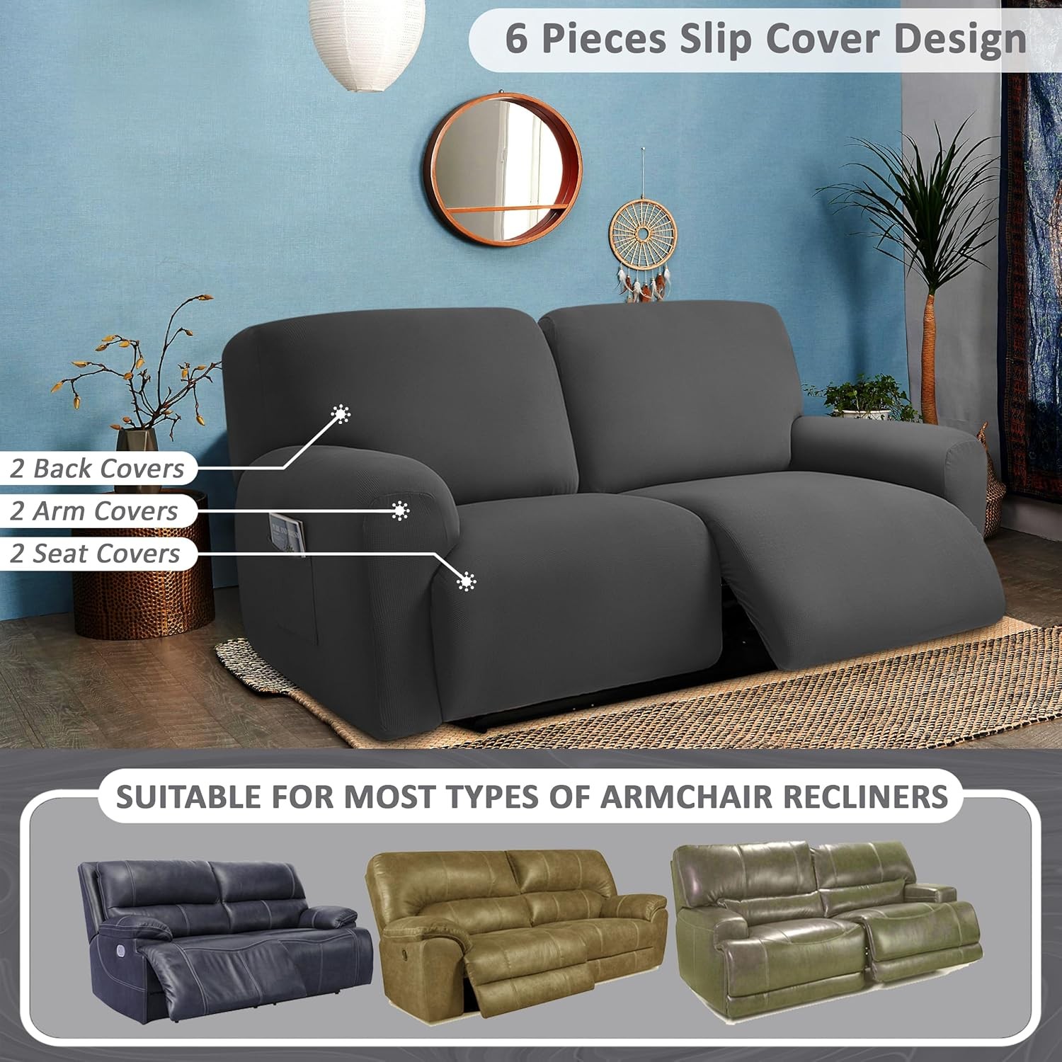 Jacquard Design Extra Wide 75" - 100", Reclining 2 Seater Sofa, Extra Wide 6-Pie gallery