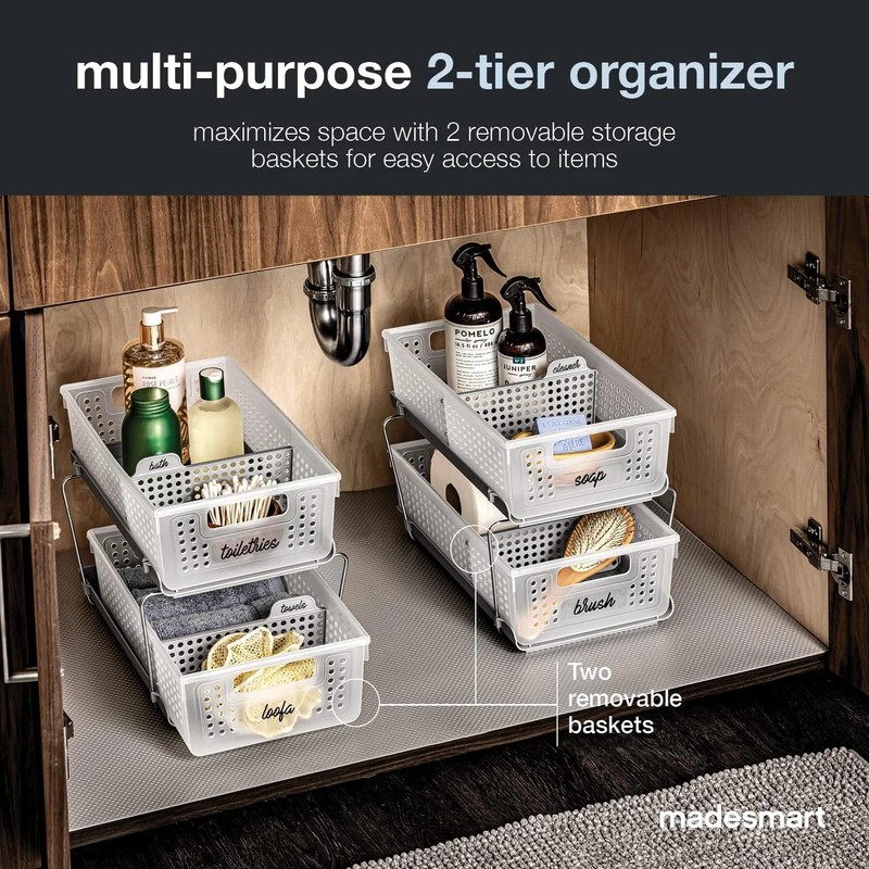 madesmart 2 Tier Bath Organizer, Undersink Storage with Sliding Drawers, for Cle gallery