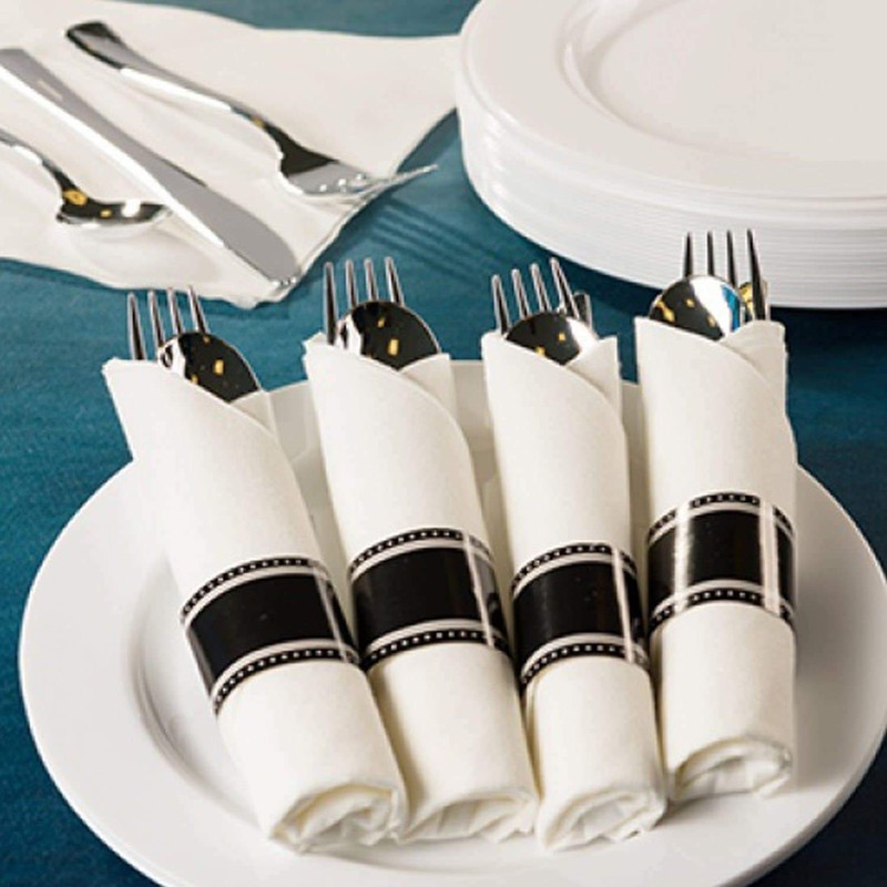 Pre Rolled Napkin and Disposable Cutlery Set 10 Pack, Black Nicole Fantini gallery