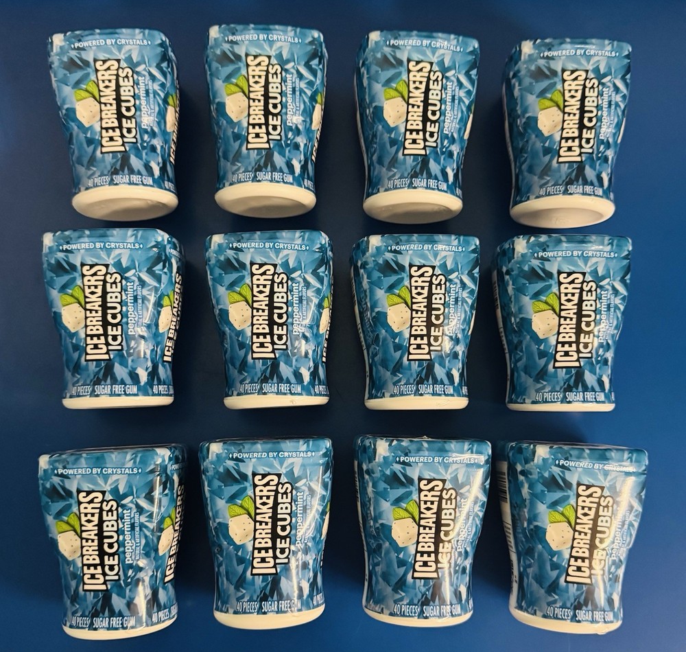 (12) ICE BREAKERS Ice Cubes Peppermint Gum 40pc Containers Bulk Lot BB: 10/26