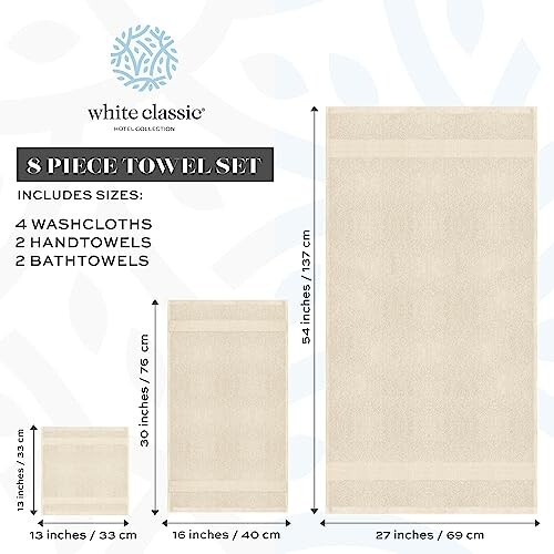 Towel Set Ivory - Soft Cotton 2/Bath / 2Hand 4/Wash 8 Piece Luxury gallery