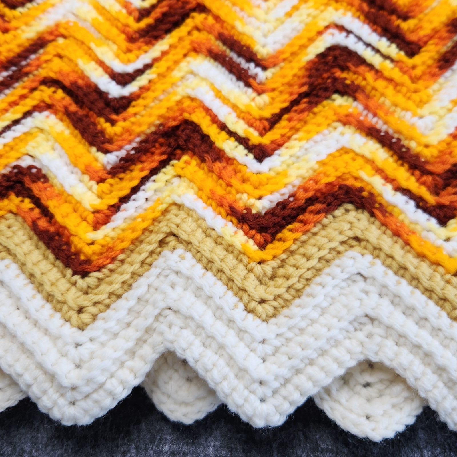 Vintage Zig Zag Ripple Chevron Afghan Grannycore Blanket Retro Yellow Orange gallery