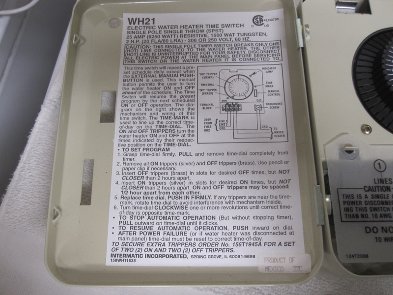New Intermatic WH21 Water Heater Timer 250 Watts, 25 Amps 250 Volts NOS gallery