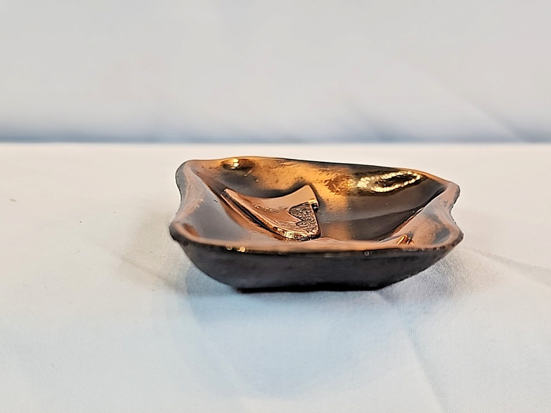 Unsigned Amorphous Theater Mask Brass Copper Black Trinket Dish gallery