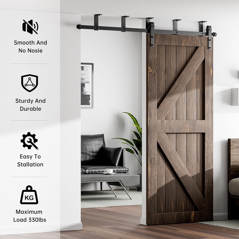 4ft-20ft Ceiling Mount Sliding Barn Door Hardware Closet Kit Single/Double Doors gallery