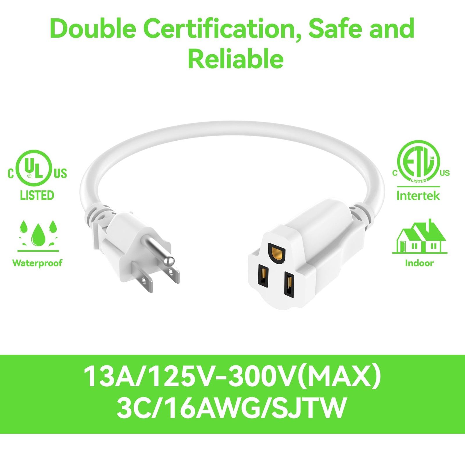 2 Pack Power Extension Cord 5FT, 3-Prong Grounded Electrical 5 FT, White gallery