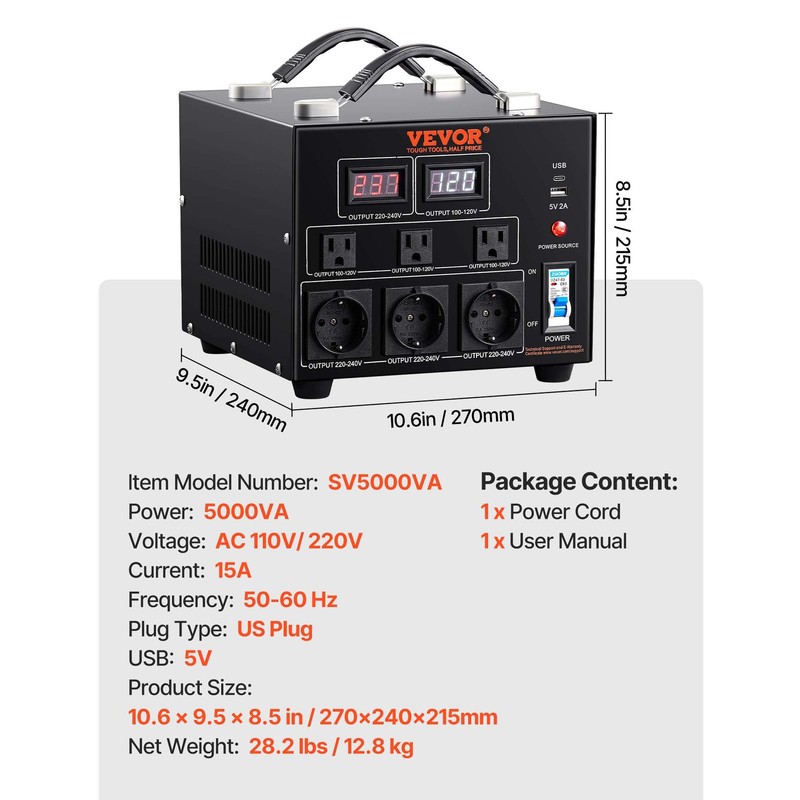 VEVOR 5000W Voltage Converter Transformer Step Up/Down 220V-110V /110V-220V CE gallery