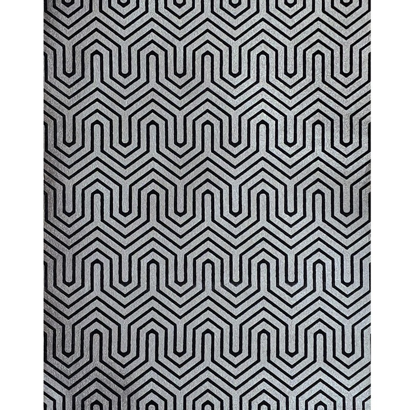 Navy blue foil silver metallic flocking Geo velvet Labyrinth flocked wallpaper gallery