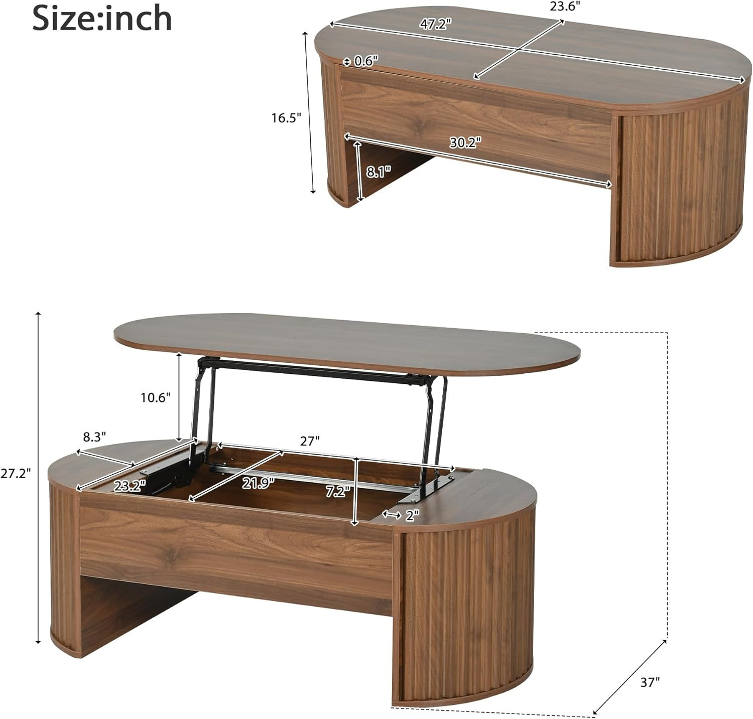 Modern 47.2'' Oval Lift Top Coffee Table with Hidden Storage - Brown gallery