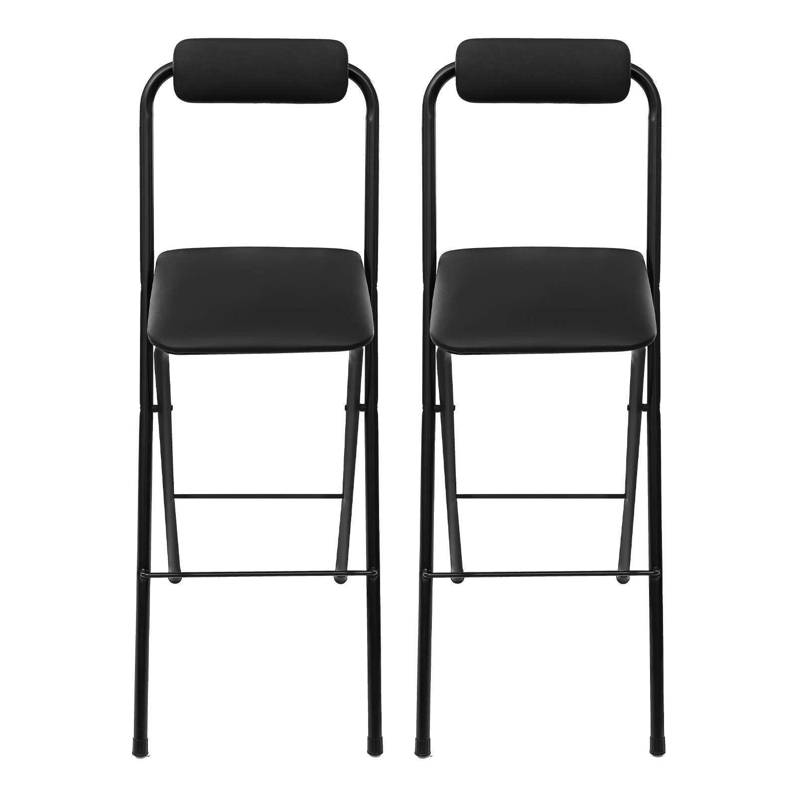 2Pcs Black Foldable Bar Chair Modern Tall Folding Chair Portable Folding Stool gallery