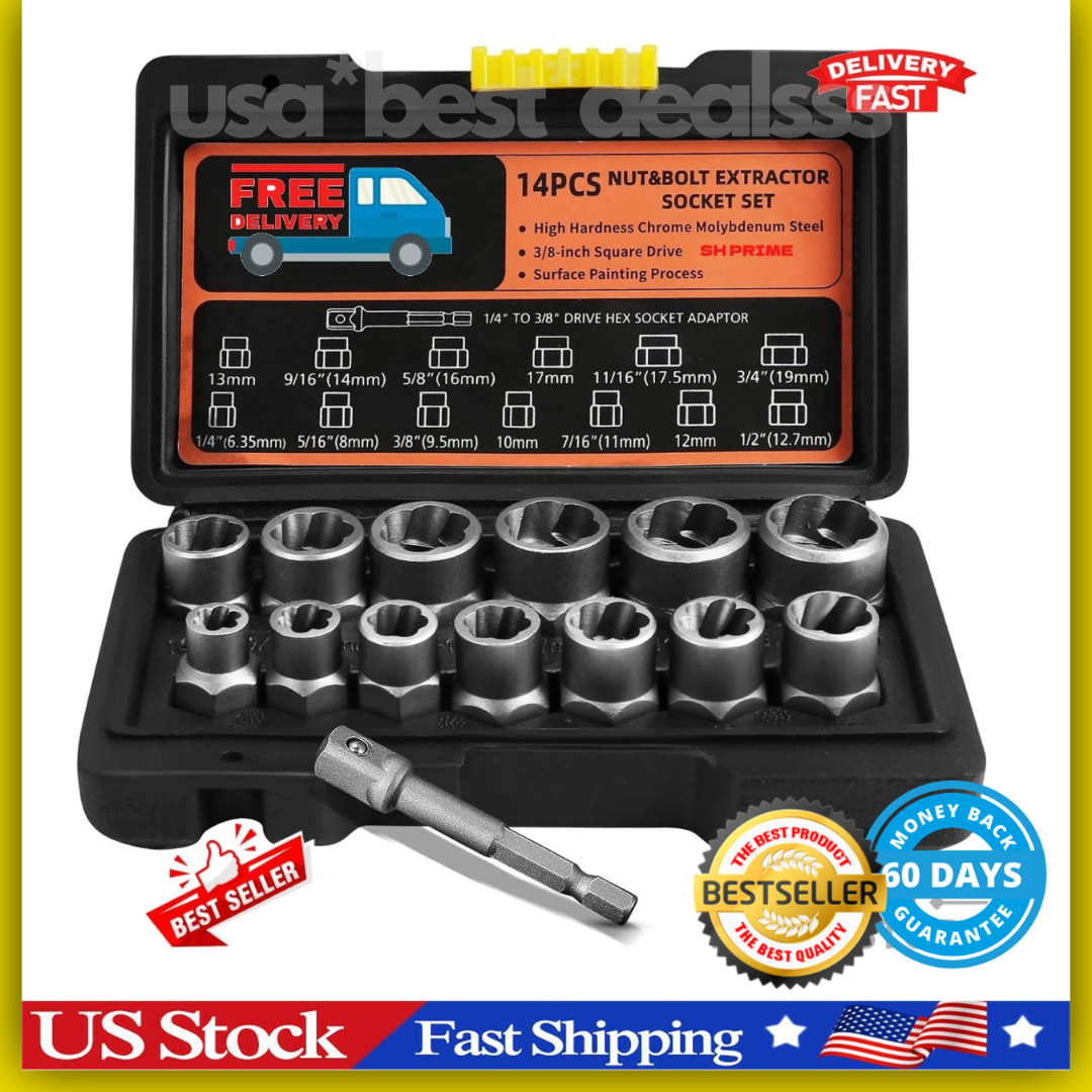 Bolt Extractor Set 14-Piece Stripped Bolt Extractor Socket Set with Storage Case gallery