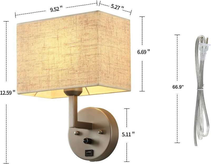 Plug in Wall Sconce with Dimmer Switch and USB Port，1-Light Silver gallery