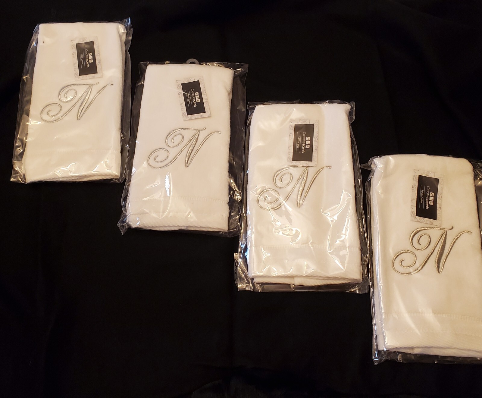Monogrammed Fingertip Towels, Embroidered Letter N (11 x 18 in, White, Set of 4) gallery