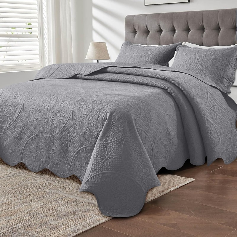 QUILTED BEDSPREAD BED THROW EMBOSSED COVERLET BEDDING SET WITH PILLOW SHAMS US gallery