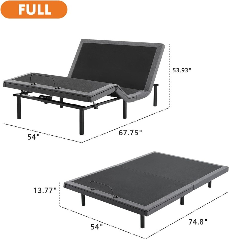 Full Queen Electric Adjustable Bed Frame Ergonomic Bed Base with Wireless Remote gallery