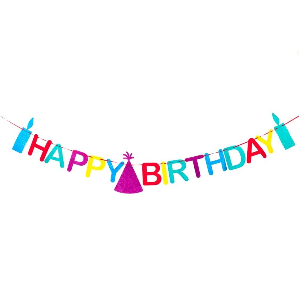 Multi-Coloured Happy Birthday Felt Finish Bunting Garland Banner - Side String gallery