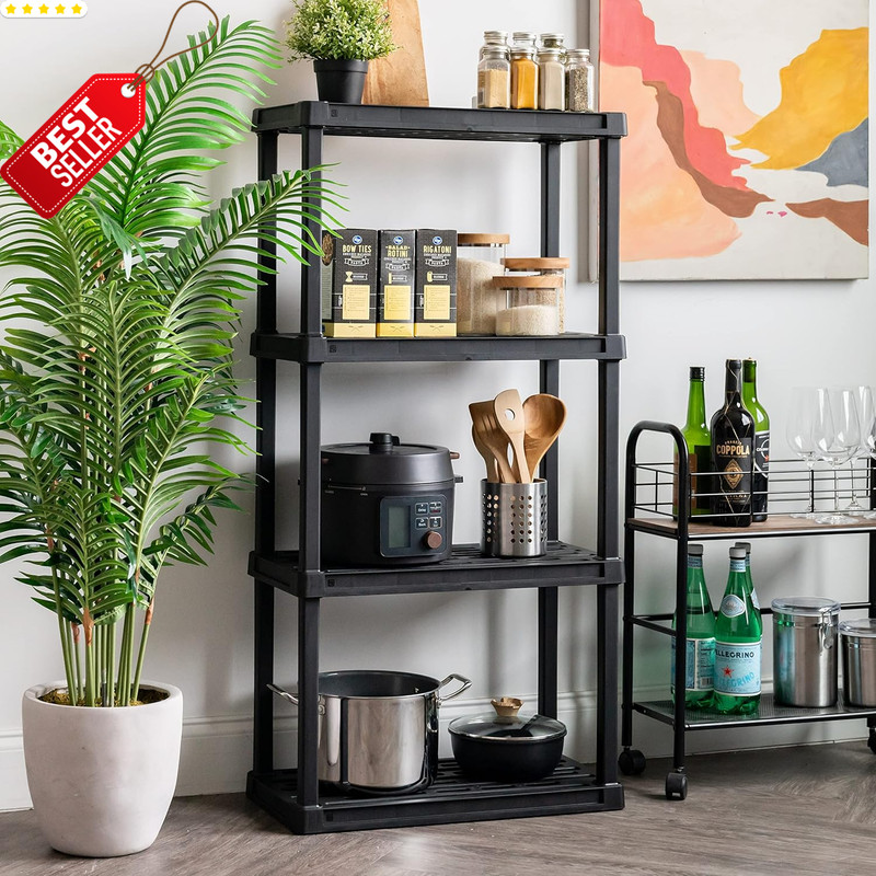 IRIS USA 4-Shelf Plastic Storage Shelves 600Lb 56Hx36Wx18D Black US gallery