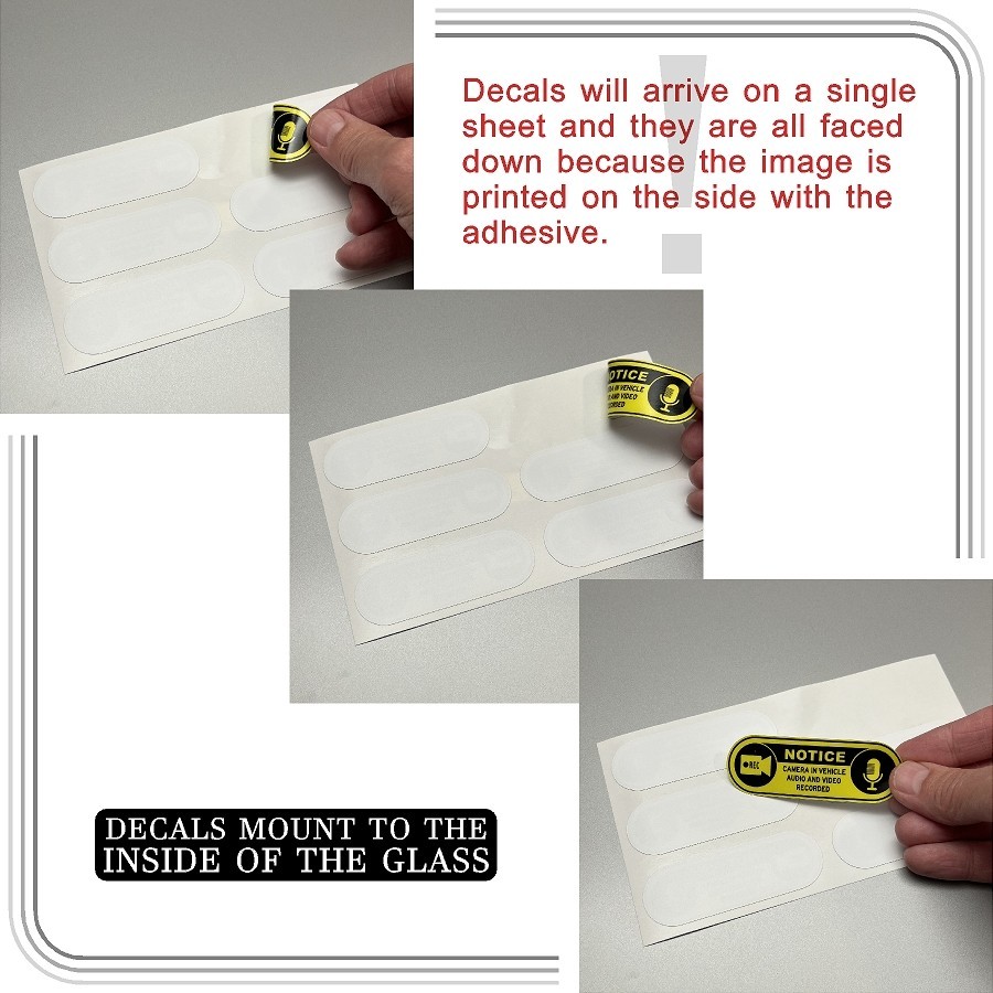 Camera in Car Recording Video 6-Pack INSIDE MOUNT Decals Black Yellow 3" x 1" gallery