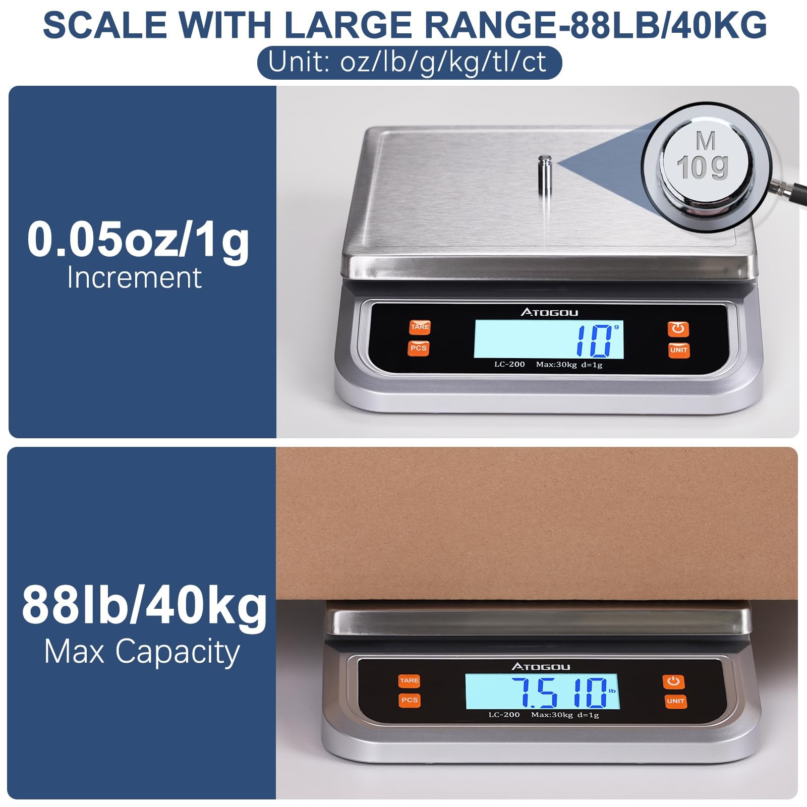 88 LB Commercial Kitchen Food Scale Plug In Full View LCD Display Stainless gallery